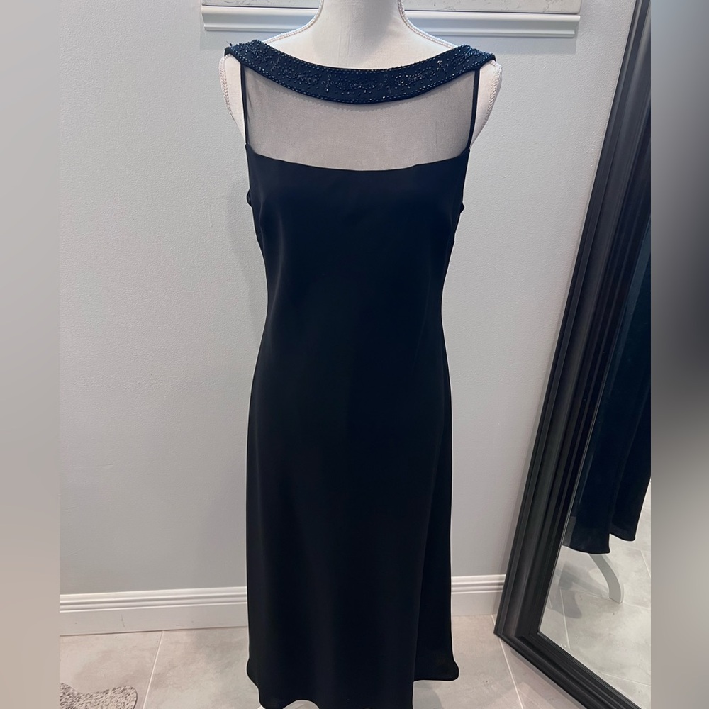 Elegant Black Sheer Beaded Neckline Dress